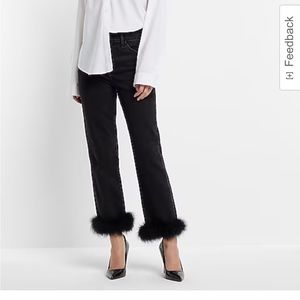 NWOT High Waisted Straight Ankle Feather Hem Jeans